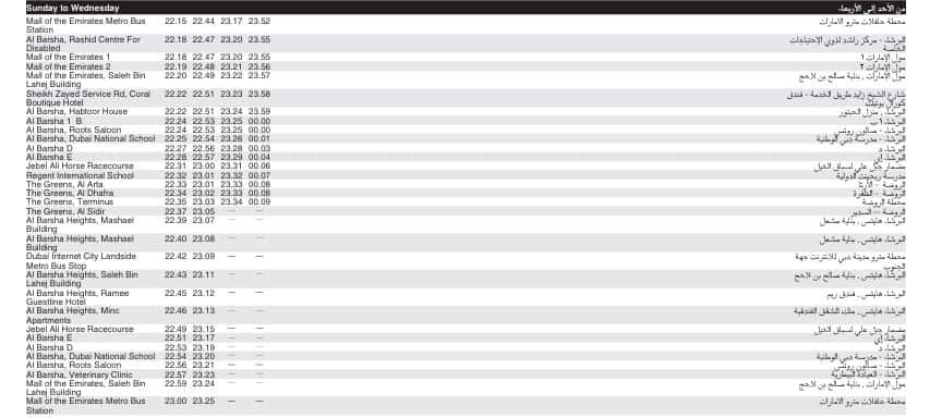 Bus F35 Sunday to Wednesday Timetable 2