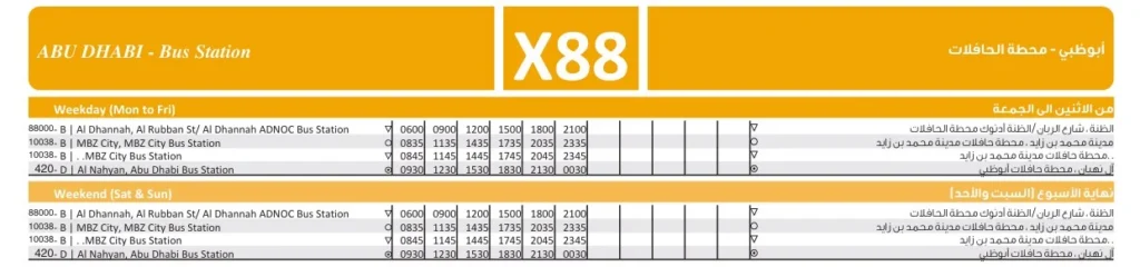 Bus X80 from ADNOC Bus Station Timetable