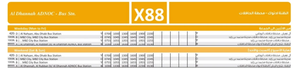Bus X80 from Abu Dhabi Bus Station Timetable