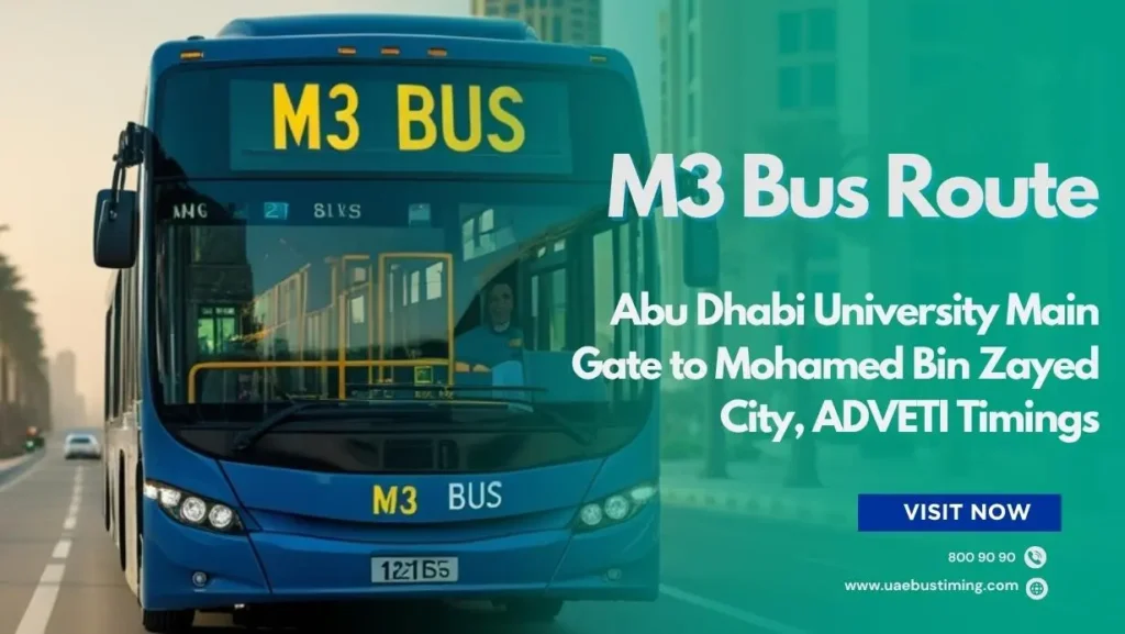 M3 Bus Route from Abu Dhabi University Main Gate to Mohamed Bin Zayed City, ADVETI Timings