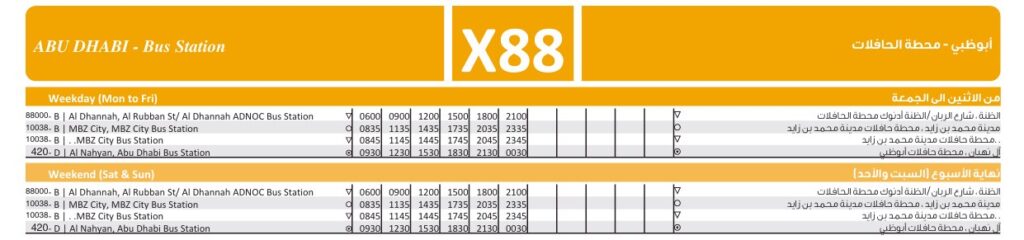 X88 Bus Route: Abu Dhabi to Ruwais Timings