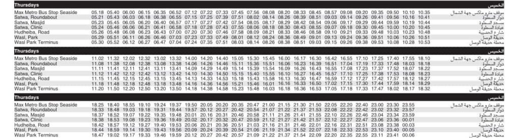 Bus F12 Thursday Timetable