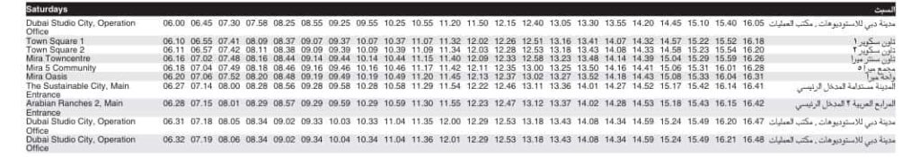 Bus J05 Saturday Timetable 1