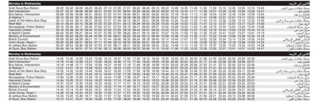 Bus 10 Monday to Wednesday Timetable