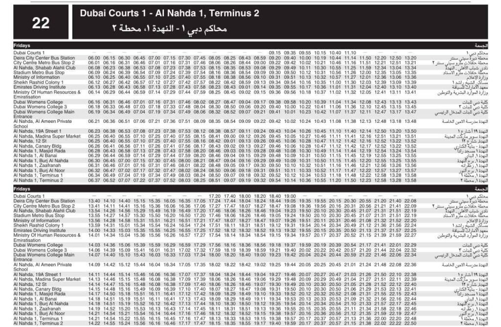 Bus 22 Friday Timetable 1