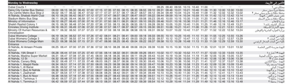 Bus 22 Monday to Wednesday Timetable 1