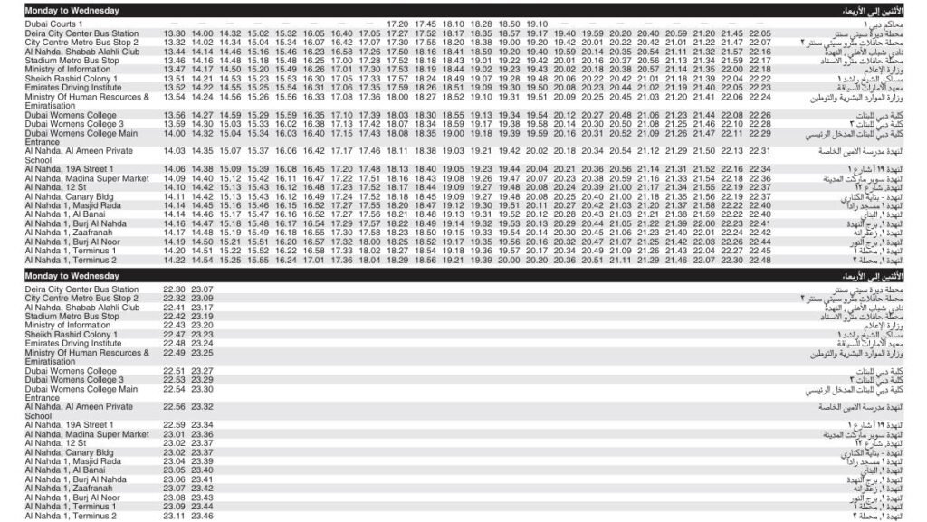 Bus 22 Monday to Wednesday Timetable 2