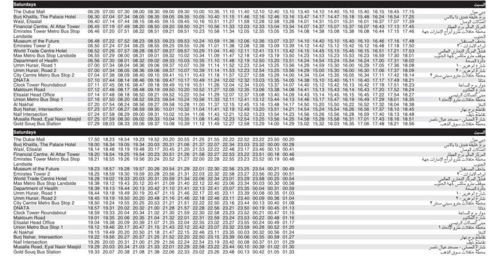 Bus 27 Saturday Timetable