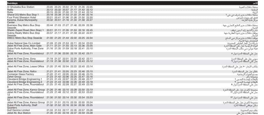 Bus 91 Sunday Timetable 2