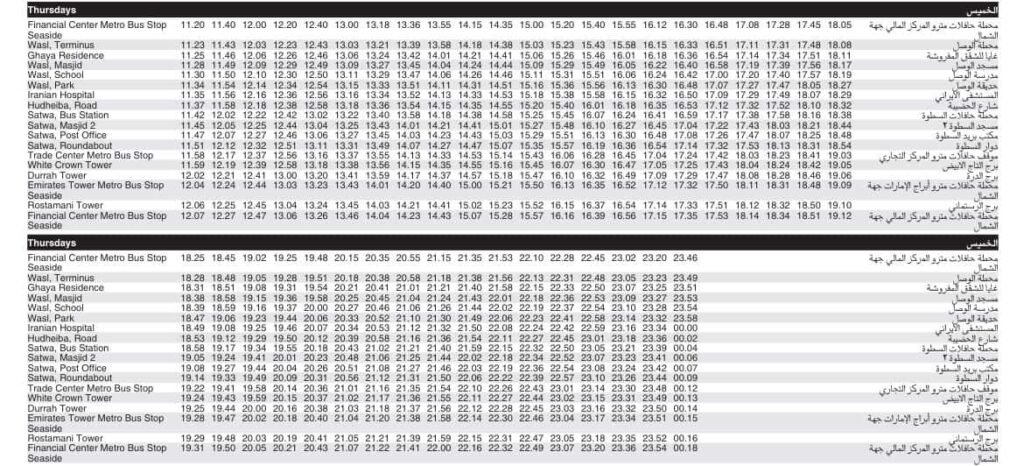 Bus F11 Thursday Timetable