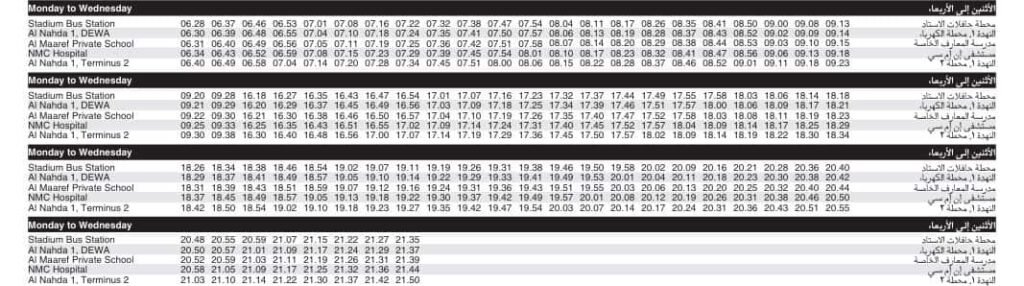 Bus F23A Monday to Wednesday Timetable