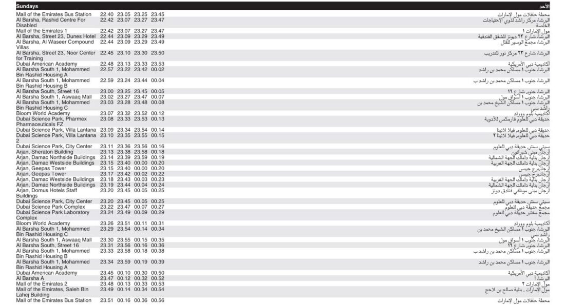 F36 Bus Timetable: Mall of the Emirates to Arjan, Geepas Tower and Back