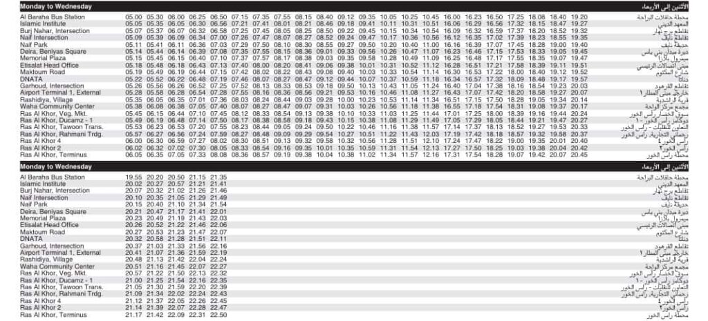 Bus X64 Monday to Wednesday Timetable