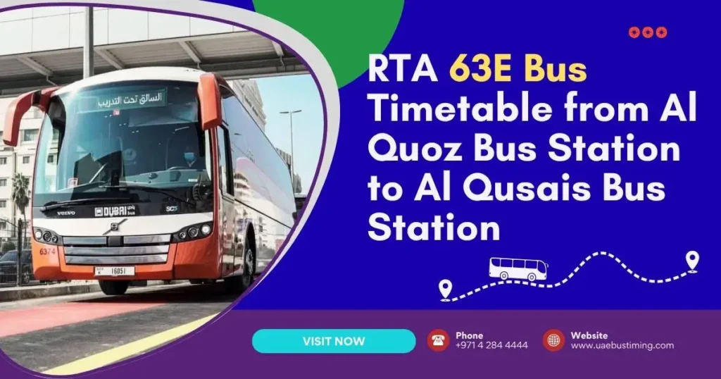 RTA 63E Bus Timetable from Al Quoz Bus Station to Al Qusais Bus Station
