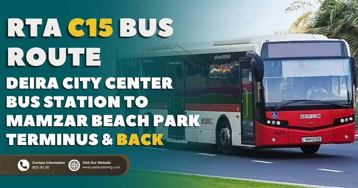 RTA C15 Bus Route from Deira City Center Bus Station to Mamzar Beach Park Terminus
