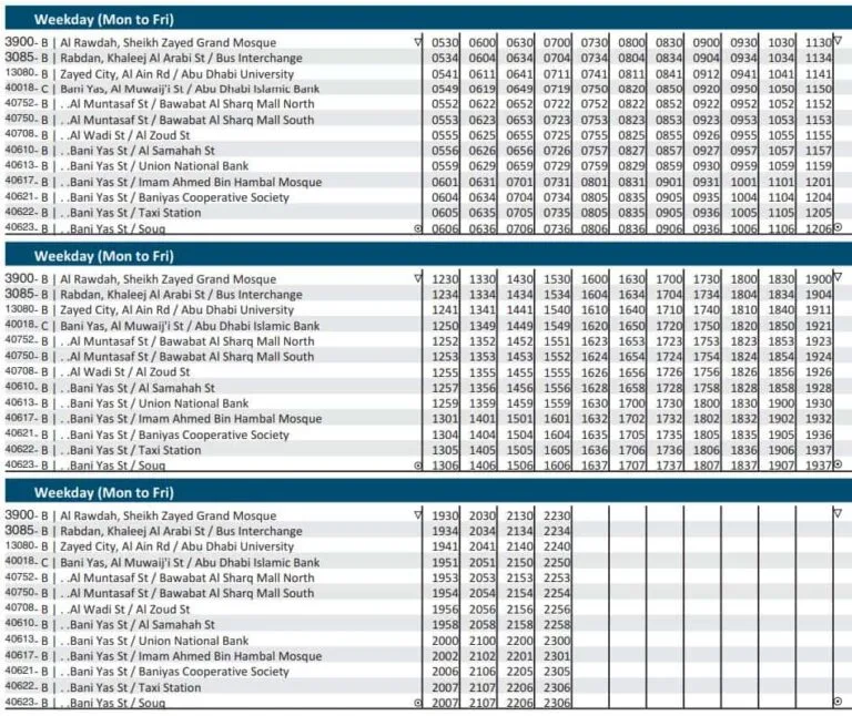 401 bus timetable Monday to Friday 1