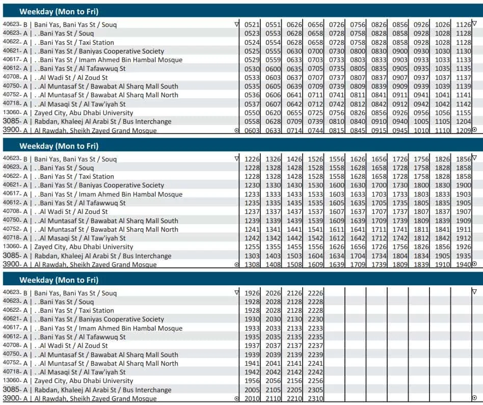 401 bus timetable Monday to Friday