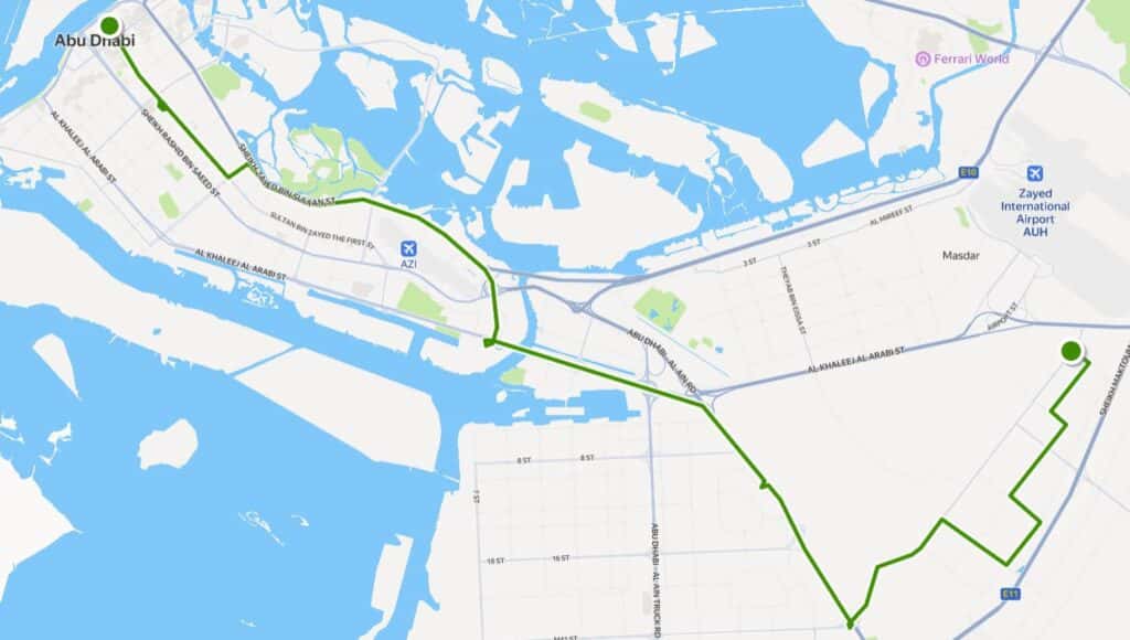 Abu Dhabi Bus 155 Route Map