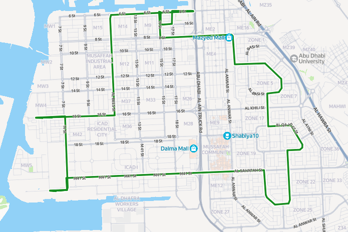 Abu Dhabi M2 Bus Route Map