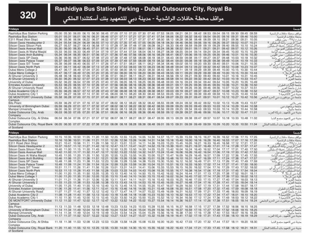 Bus 320 Friday Timetable 1
