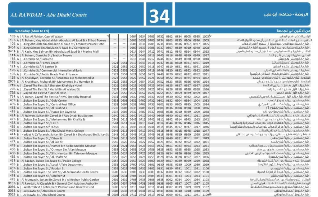 Bus 34 Weekday Timetable 1