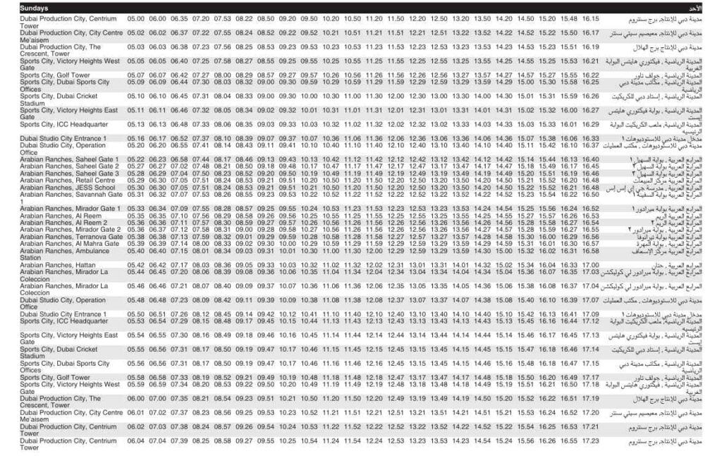 Bus J02 Sunday Timetable 1