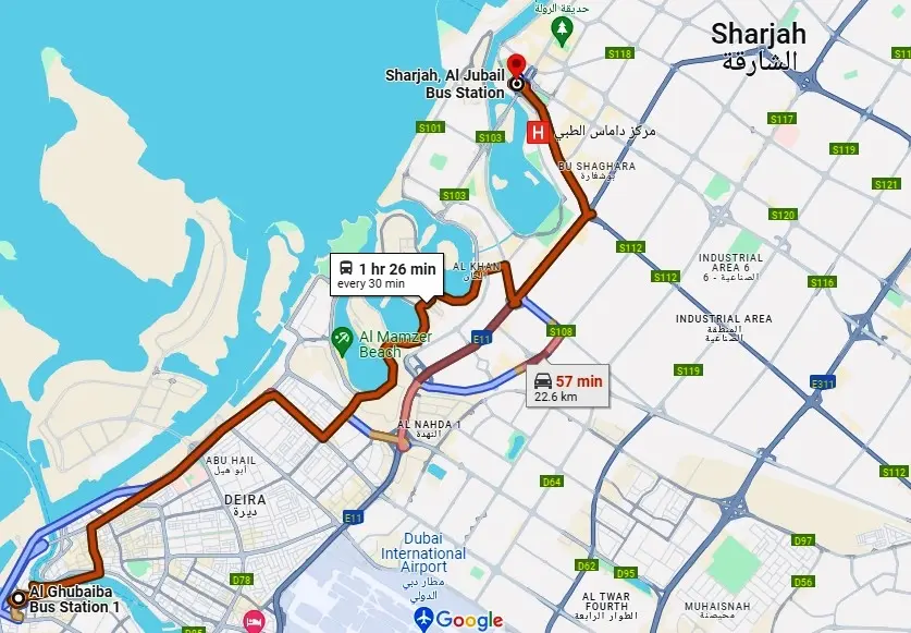 E306 bus Route Map