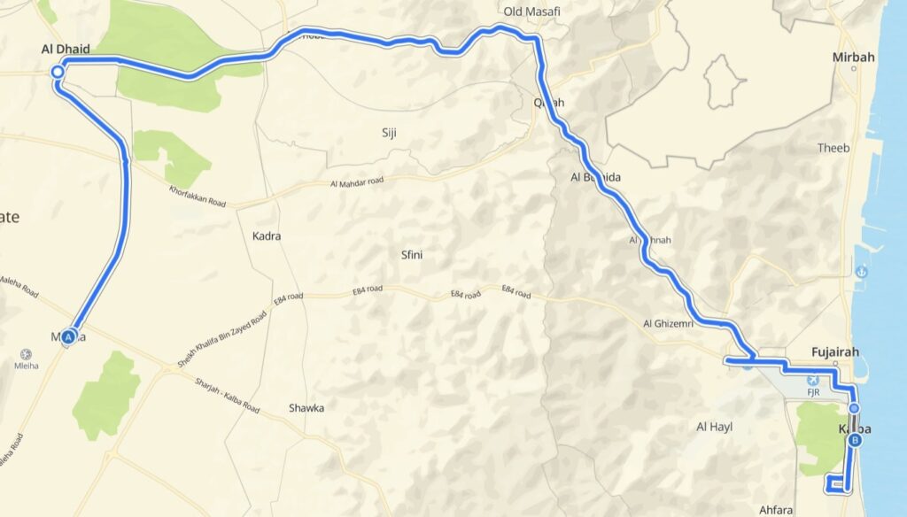 Maliha to Kalba Bus Route Map